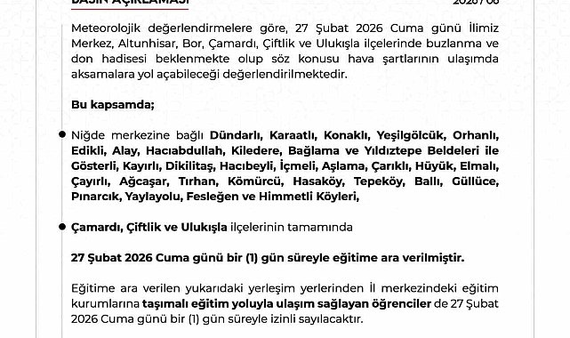 Niğde'de bazı okullarda eğitime ara verildi