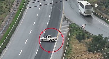 Uygulama noktasına girmemek için otoyolda geri geri giden sürücü dron kamerasına yakalandı