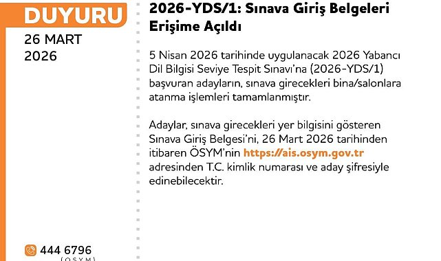 2026-YDS1: sınava giriş belgeleri erişime açıldı