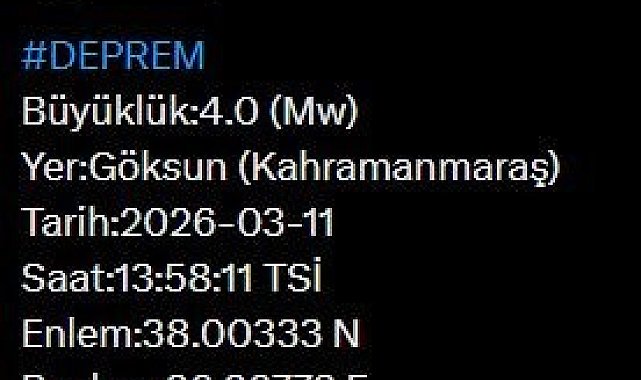 AFAD duyurdu: Kahramanmaraş'ta 4 büyüklüğünde deprem