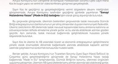 Bakan Bolat: "AB ile ekonomik ve ticari başlıklarda yürüttüğümüz yakın istişarelerde, ikili entegrasyonumuzu derinleştirmek üzere çalışmaya devam edeceğiz"