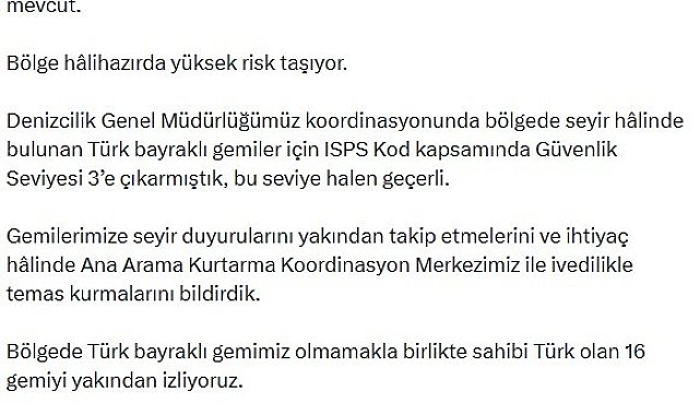 Bakan Uraloğlu: "Hürmüz Boğazı'ndaki ve bölgedeki su yollarındaki gelişmeleri anbean takip ediyoruz"