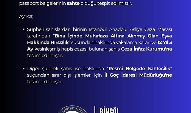 Bingöl'de sahte pasaportlu 2 şüpheli yakalandı