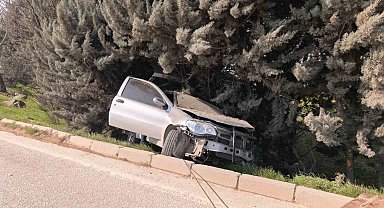 Bursa'da kontrolden çıkan otomobil ağaçlık alana uçtu, 1 yaralandı