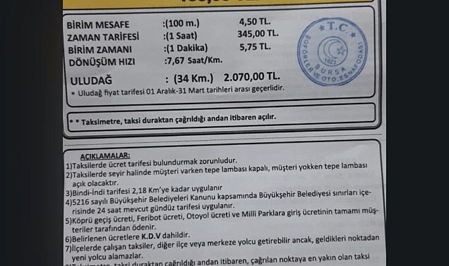 Bursa'da taksi ücretlerine zam: Yeni tarife belli oldu