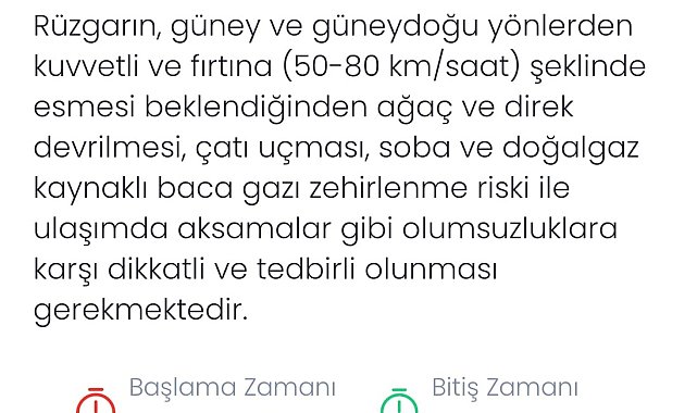 Denizli için kuvvetli rüzgar ve fırtına uyarısı yapıldı
