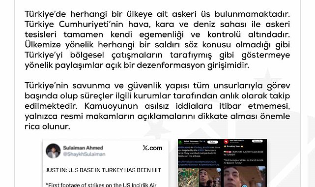 DMM: "Türkiye'de herhangi bir ülkeye ait askeri üs bulunmamaktadır"