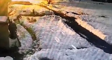 Kars'ta kurt sürüsünü kürekle kovalayan vatandaş kamerada