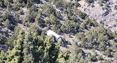 Kemaliye'de freni patlayan kamyon uçuruma yuvarlandı