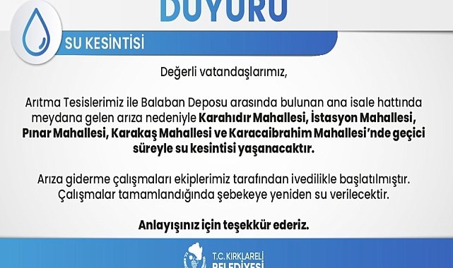 Kırklareli'nde su kesintisi Ramazan'da vatandaşları mağdur etti