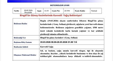 Meteorolojiden Bingöl için kuvvetli yağış uyarısı