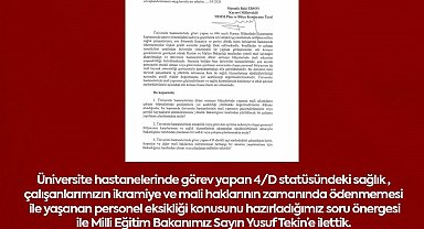 MHP'li Ersoy, üniversite hastanelerindeki mali sorunları TBMM gündemine taşıdı