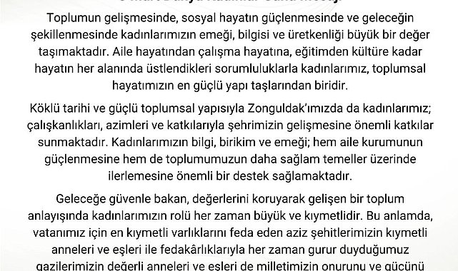 Vali Osman Hacıbektaşoğlu'ndan 8 Mart mesajı: "Kadınlarımız toplumsal hayatın en güçlü yapı taşlarıdır"