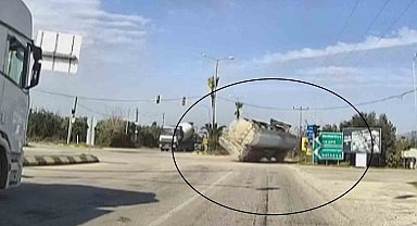 Yakıt yüklü tankerin portakal bahçesine uçtuğu anlar araç kamerasında