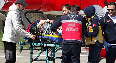 5 metre yükseklikten düşen kadının imdadına ambulans helikopter yetişti