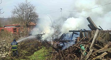 Araç yangını odunluğa sıçradı