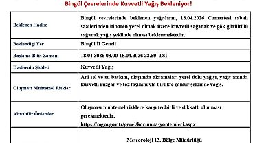 Bingöl için kuvvetli yağış uyarısı