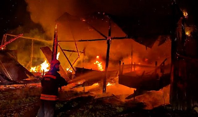 Bolu'da samanlığa yıldırım düştü: Samanlık ve traktör alev alev yandı