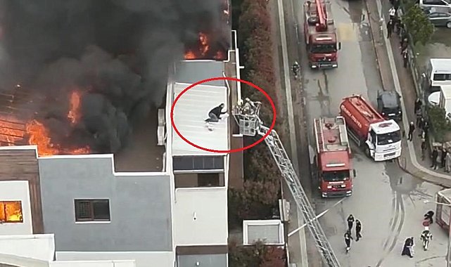 Can pazarında korku dolu anlar kameraya yansıdı... Metrelerce yüksekte itfaiye ekiplerini böyle bekledi