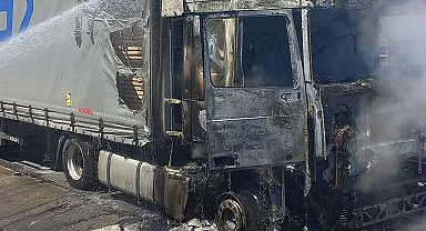 Edirne'de kereste yüklü tır yandı