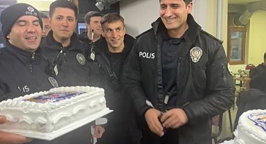 Görev başındaki polislere sürpriz kutlama