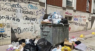 Güllük Mahallesinde yetersiz çöp konteynırı sebebiyle çöpler yollara taştı