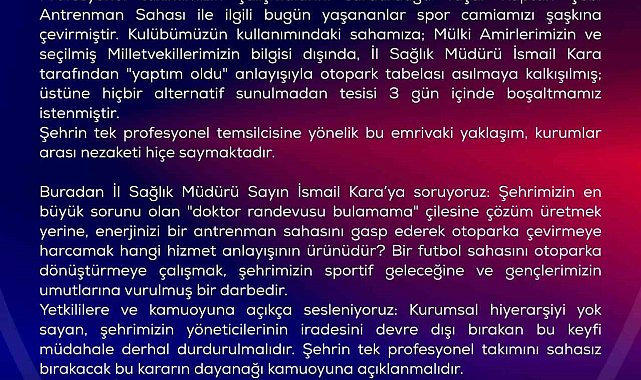 Karabük İdman Yurdu sahasında otopark tabelası krizi