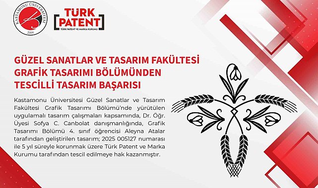 Kastamonu Üniversitesi'nde tasarlanan desene tescil belgesi