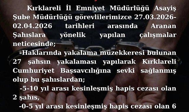 Kırklareli'nde aranan 8 kişi yakalandı