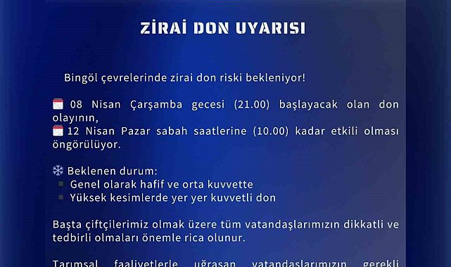 Meteoroloji'den Bingöl için zirai don uyarısı