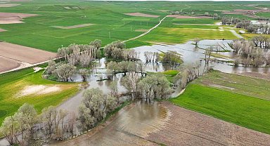 Tarım arazilerini sular altında bırakan Kanak Çayı dronla görüntülendi