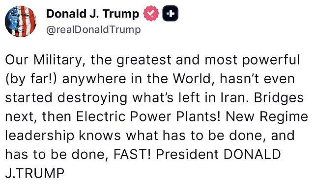 Trump'tan İran'a uyarı: "Sırada köprüler, ardından elektrik santralleri var"