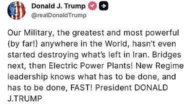 Trump'tan İran'a uyarı: "Sırada köprüler, ardından elektrik santralleri var"