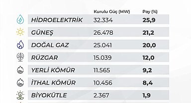 Türkiye'nin elektrik kurulu gücü 125 bin megavatı aştı