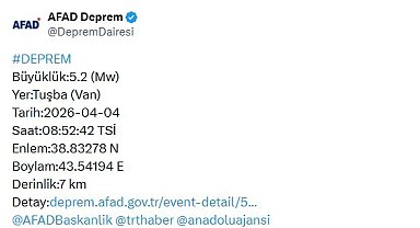 Van'da 5.2 büyüklüğünde deprem