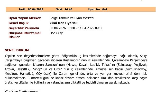 Zirai don uyarısı: Orta Karadeniz için kritik günler