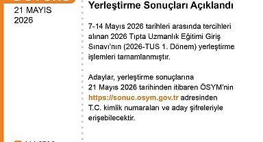 2026-TUS 1. Dönem yerleştirme sonuçları açıklandı