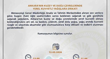 Ankara Valiliğinden kuvvetli yağış uyarısı