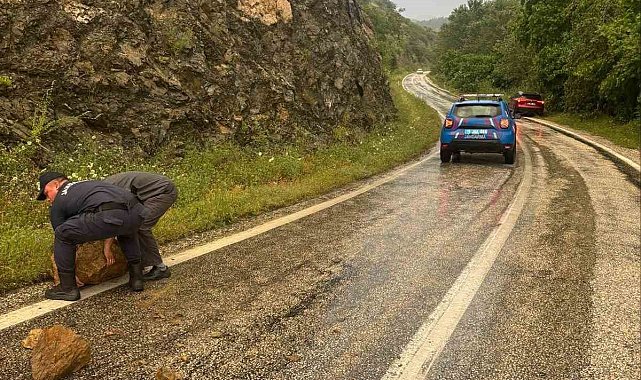 Aşırı yağış sonrası kayalar yola düştü