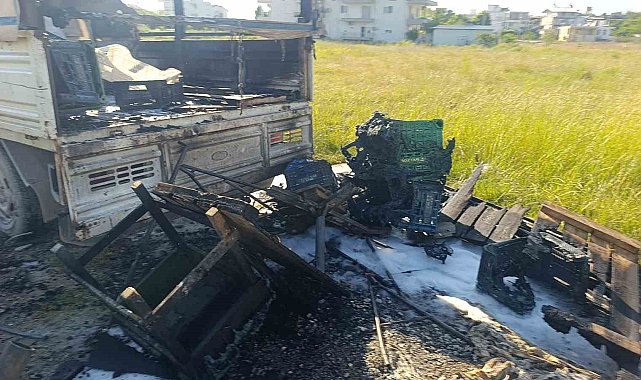 Bahçede park halindeki kamyonet yandı