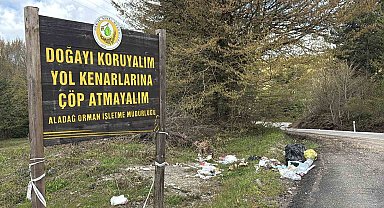 Bolu'da pes dedirten görüntü: 'Çöp atmayın' tabelasının altını çöple doldurdular