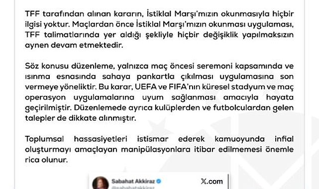 DMM'den maçlarda İstiklal Marşı uygulanması kaldırıldı iddialarına yalanlama