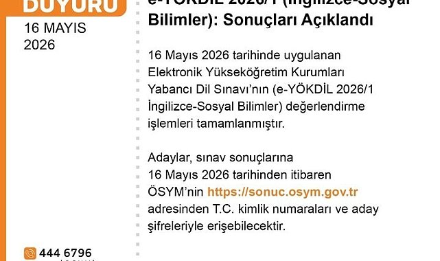 e-YÖKDİL 20261 sonuçları açıklandı