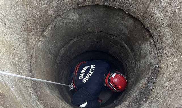 Gönen'de 6 metrelik kuyuya düşen koyun operasyonla kurtarıldı