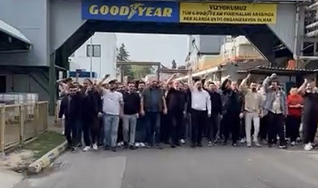 Goodyear fabrikasında vardiya sloganlarla değişti
