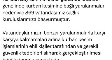 İstanbul İl Sağlık Müdürü Güner: "Kurban kesimine bağlı 869 vatandaşımız sağlık kuruluşlarımıza başvurmuştur"