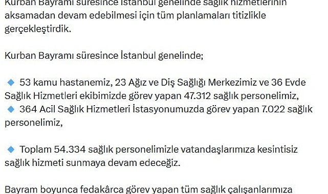 İstanbul'da Kurban Bayramı'nda 54 bin 334 personel görev yapacak