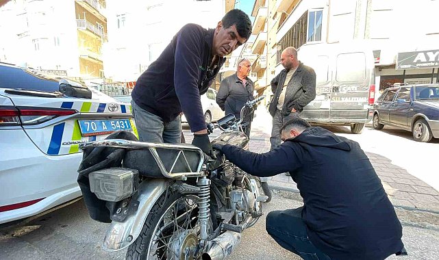 Karaman'da sürücüsünün bırakıp kaçtığı motosikletin şase numarasının kazınmış olduğu belirlendi