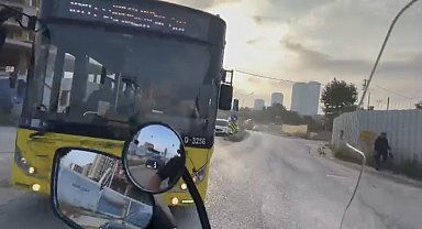 Kartal'da korku dolu anlar: İETT otobüsü kırmızıda geçti, motosikletli son anda durabildi