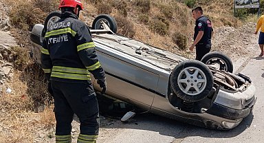 Kontrolden çıkan araç devrildi